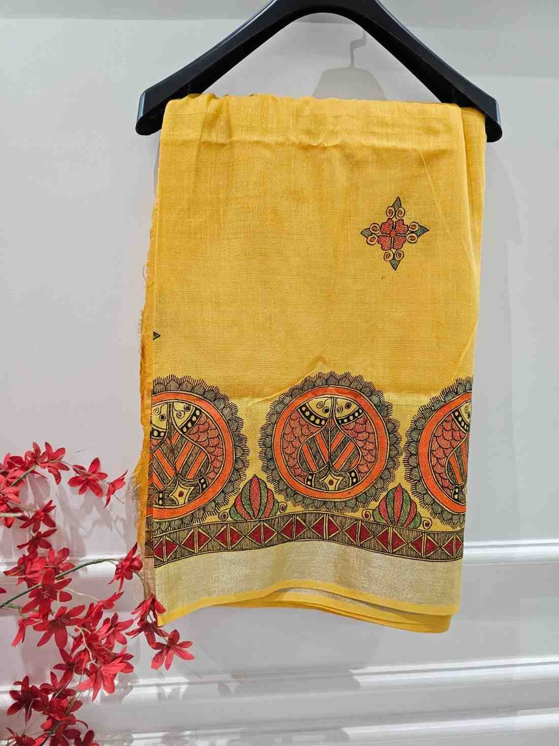 Swarna Matsya Hand painted madhubani blend saree