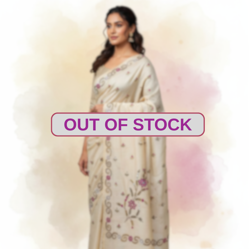 Hand Stitched Nakshi Kantha Saree - Baby pink