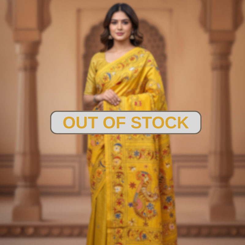 Bangalore Silk Blend Kantha Saree - Yellow with Multicolor Design