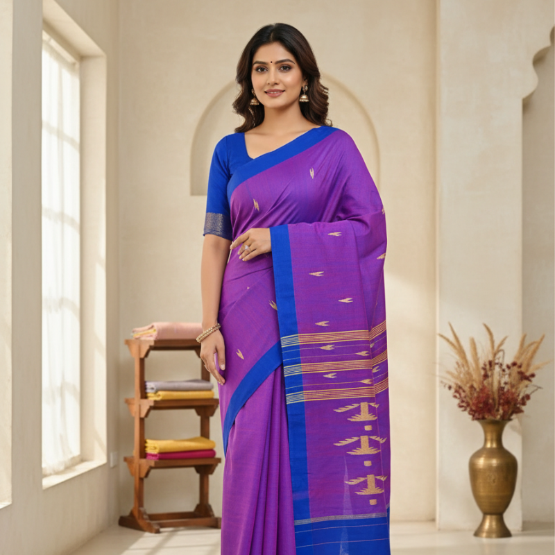 Pure Cotton Suti Saree – Purple
