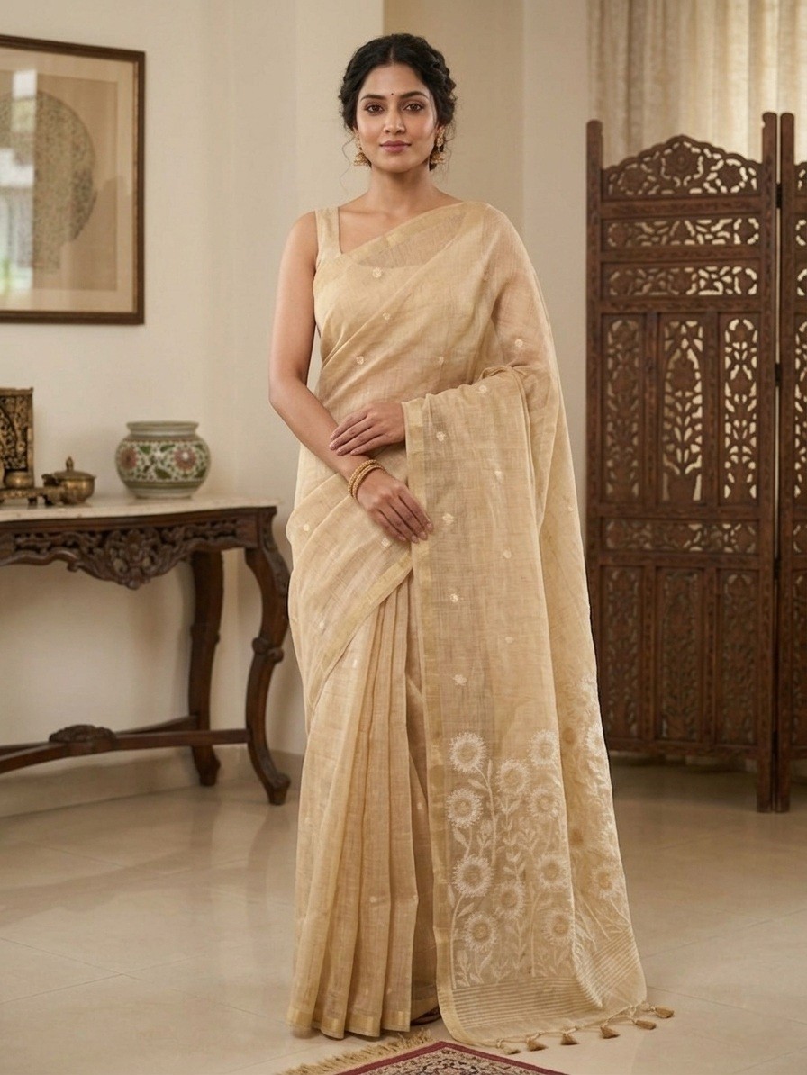 Springtime muga jamdani Saree-  Golden Beige