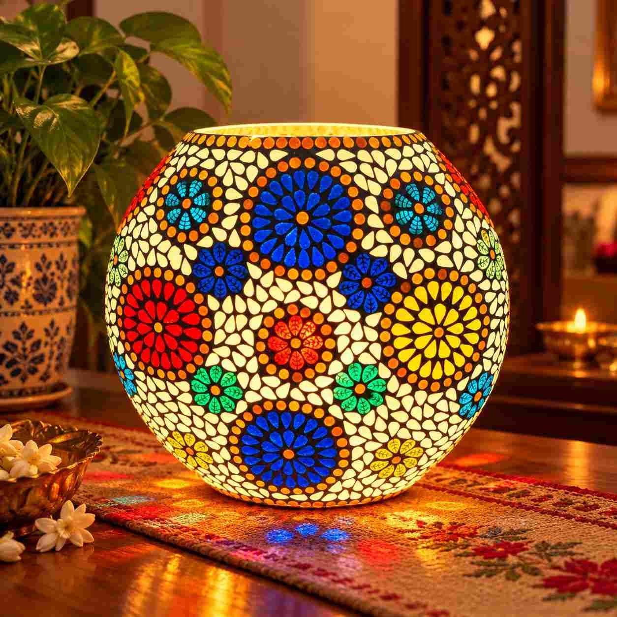 Artisanal Turkish Mosaic Bedside Lamp | Stained Glass Decorative Globe Light for Ambient Lighting, Festivals & Housewarming Gifts