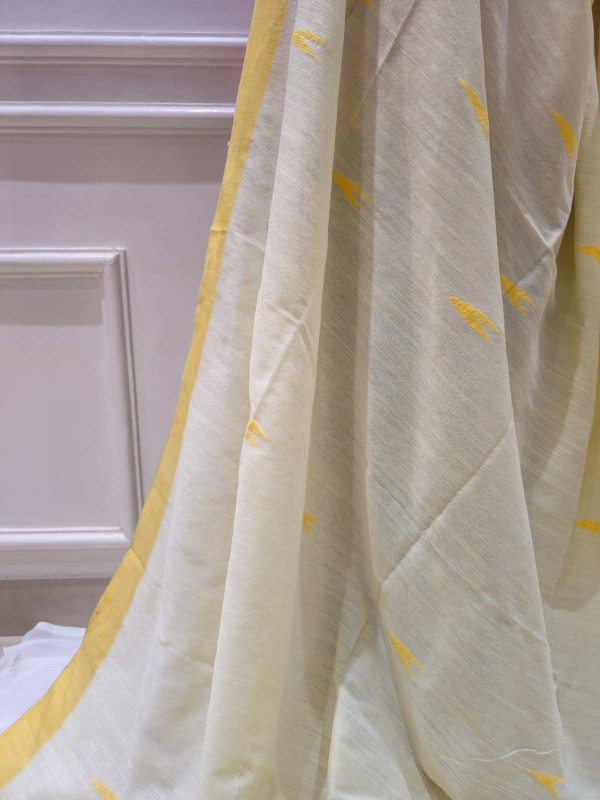Pure Cotton suti saree - Cream color with Yellow Border