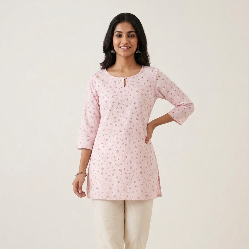 Blush Floral Cotton Tunic Ladies short kurti