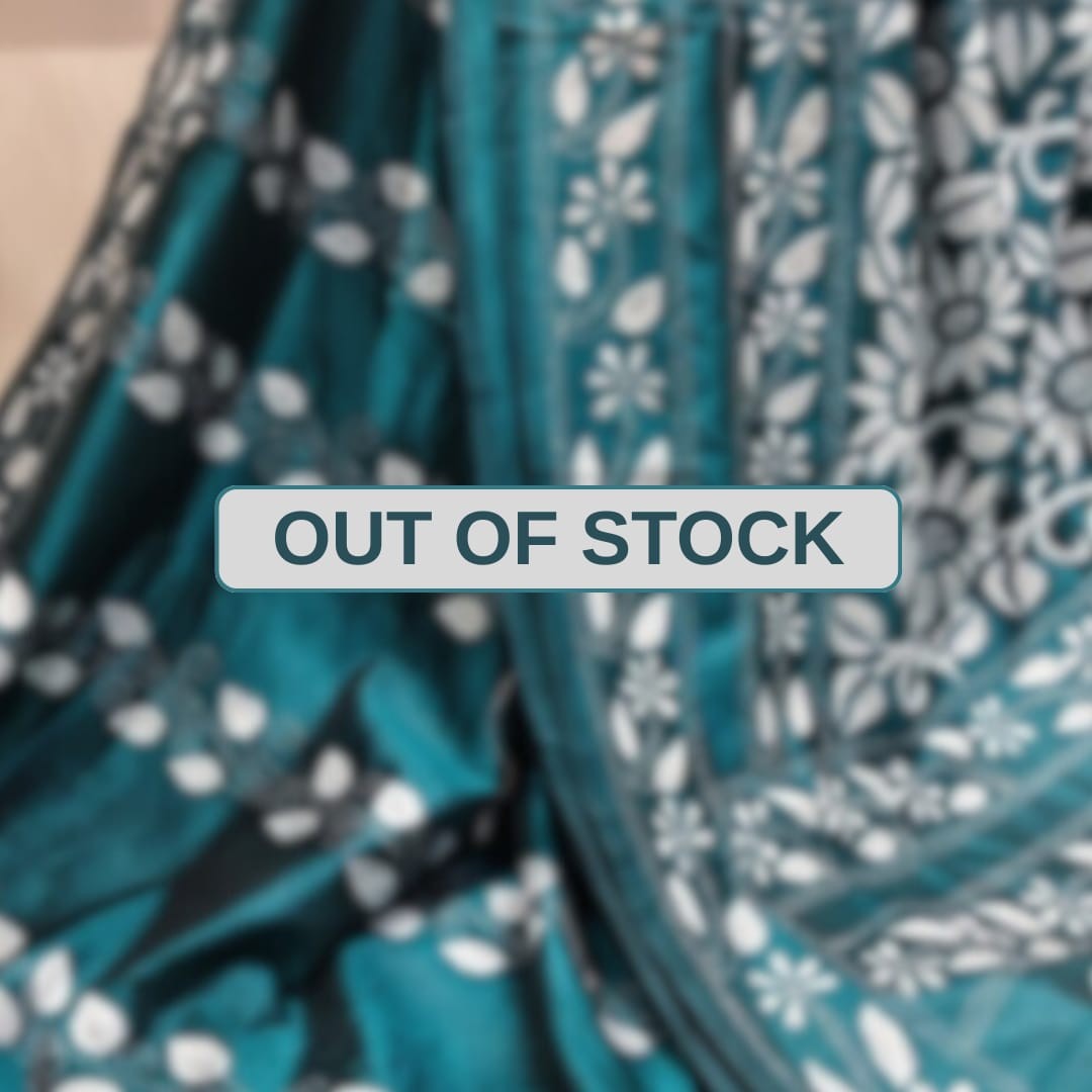 Bangalore pure silk Kantha Saree - Dark Teal Green