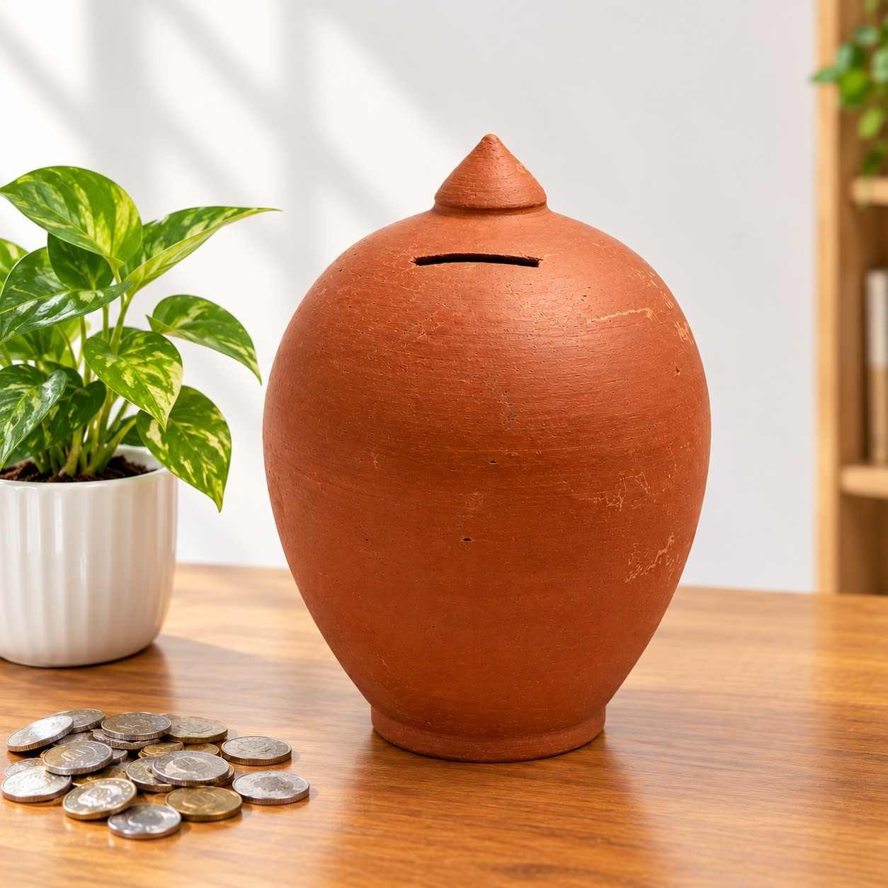 Artisanal Handmade Terracotta Piggy Bank | Classic Round Earthen Money Saving Gullak for Kids & Adults | Eco-Friendly Cultura