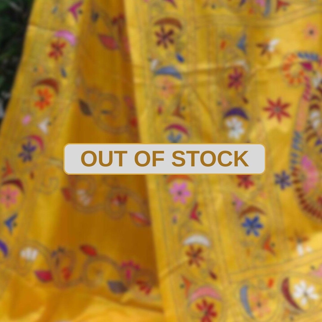 Bangalore Silk Blend Kantha Saree - Yellow with Multicolor Design
