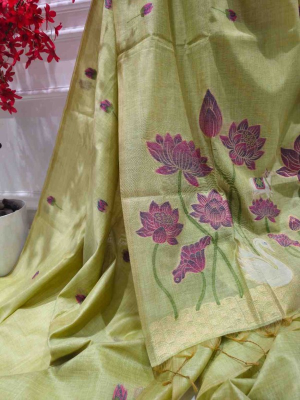 Green hansika Muga Jamdani Saree
