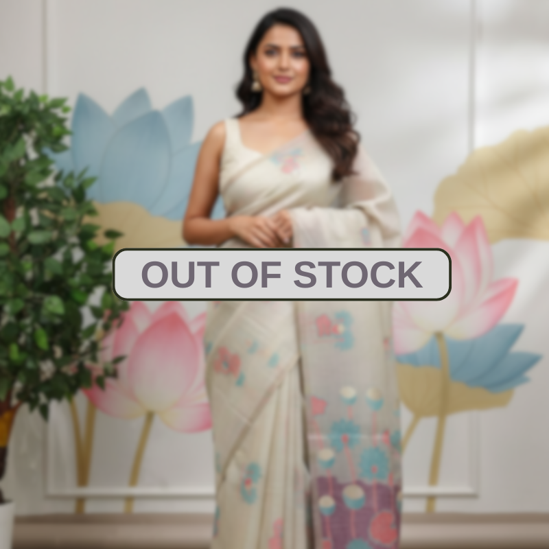Peach Aqua Bloom  Muga Jamdani Saree