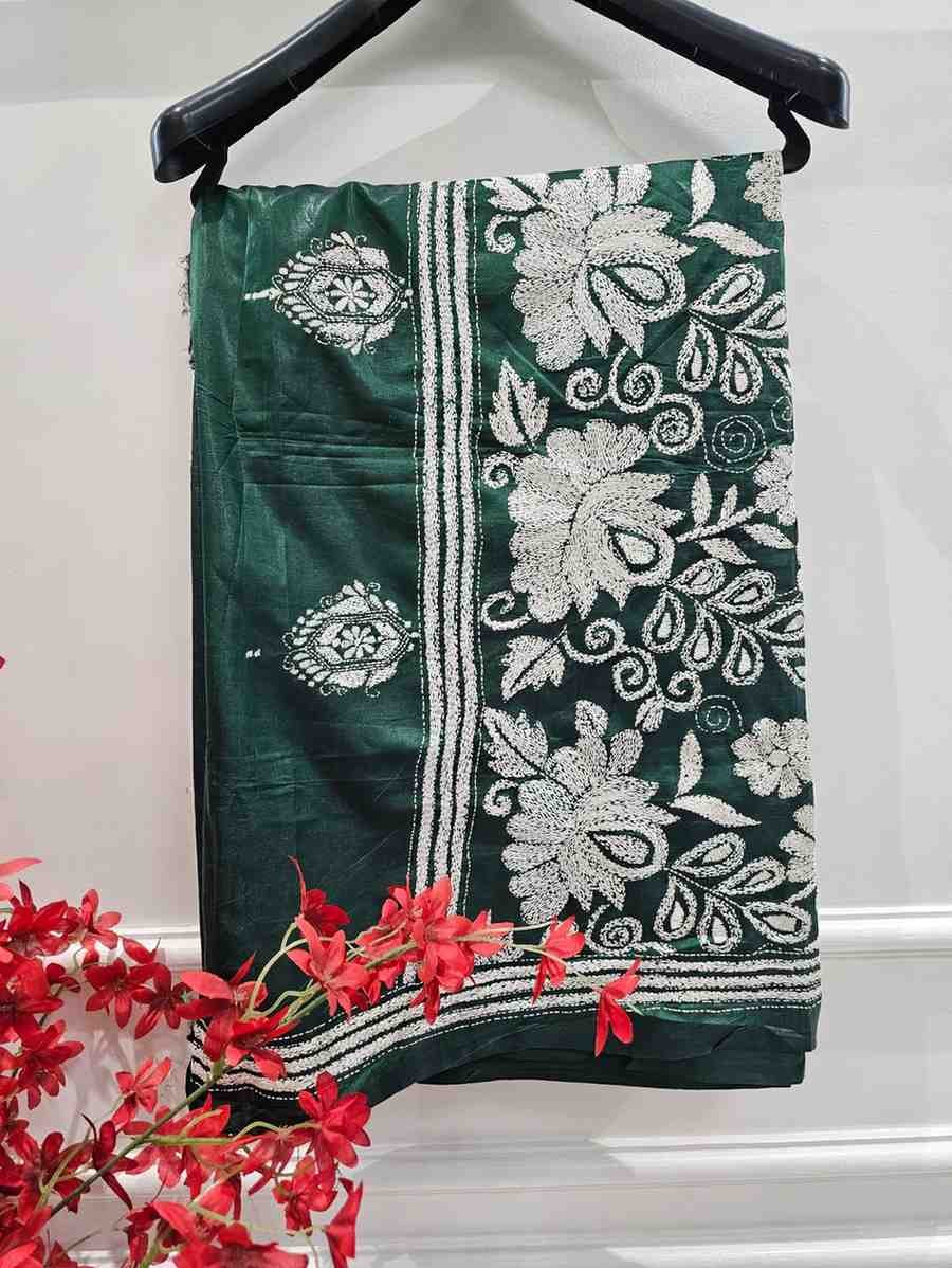 Bangalore Silk Blend Kantha Saree - Sacramento