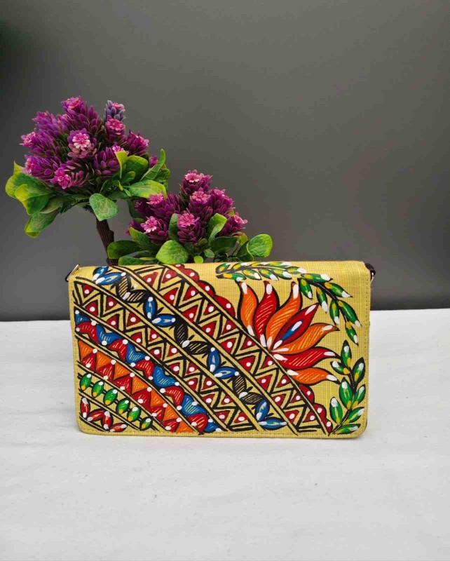 Handpainted Madhubani Jute Kaross Bag - Mandala Design