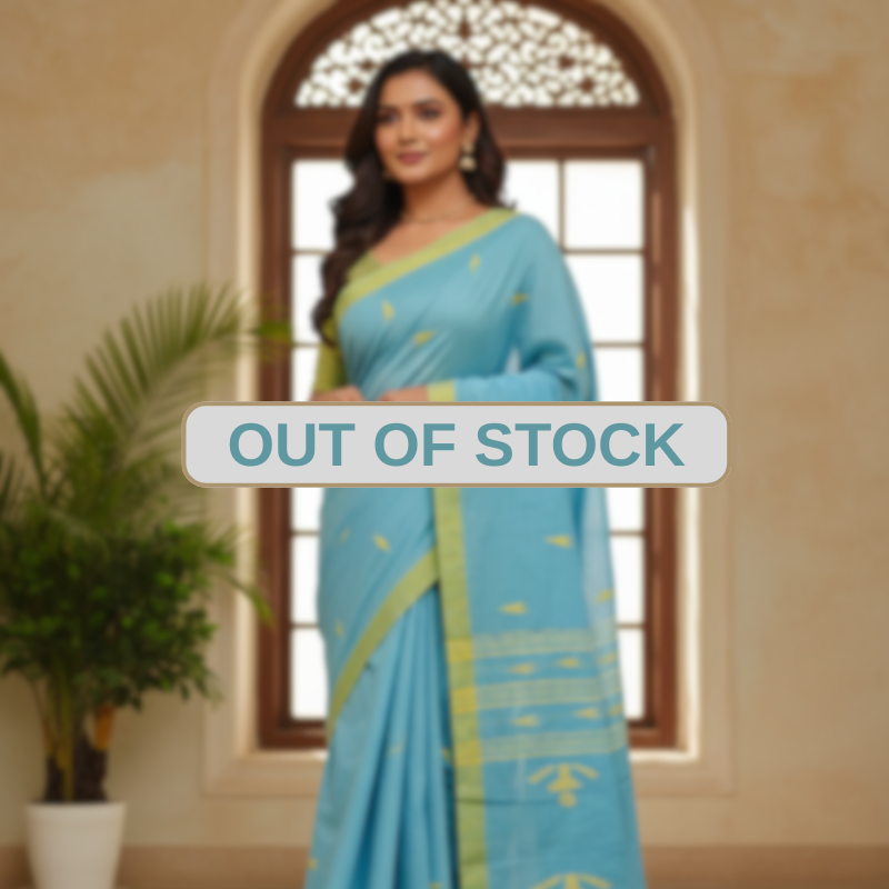 Pure Cotton Suti Saree – Sky Blue
