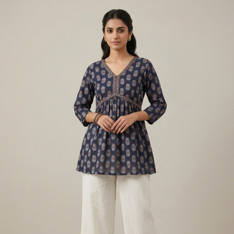 V Neck Line Ladies Short Kurti