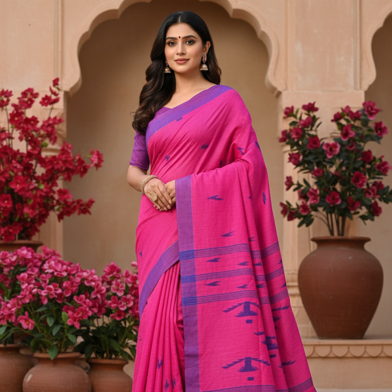 Pure Cotton suti saree - Pink