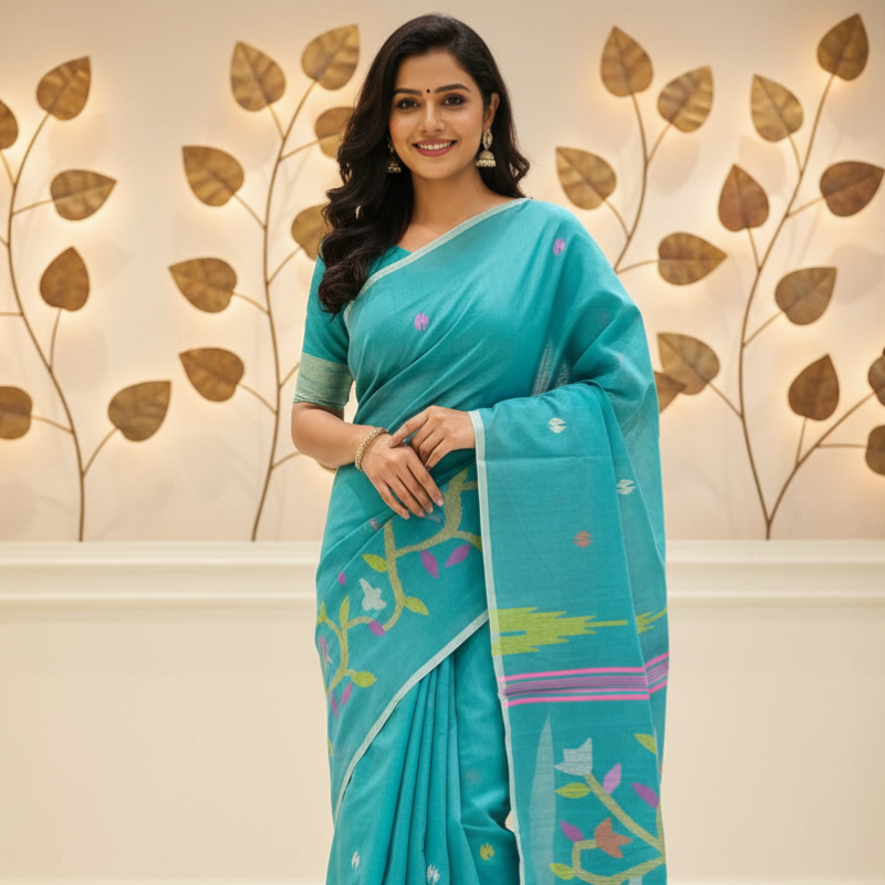 Pure Cotton suti saree - Teal