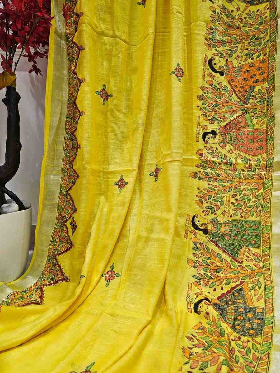 'Raasleela' Handpainted Madhubani Blend Saree