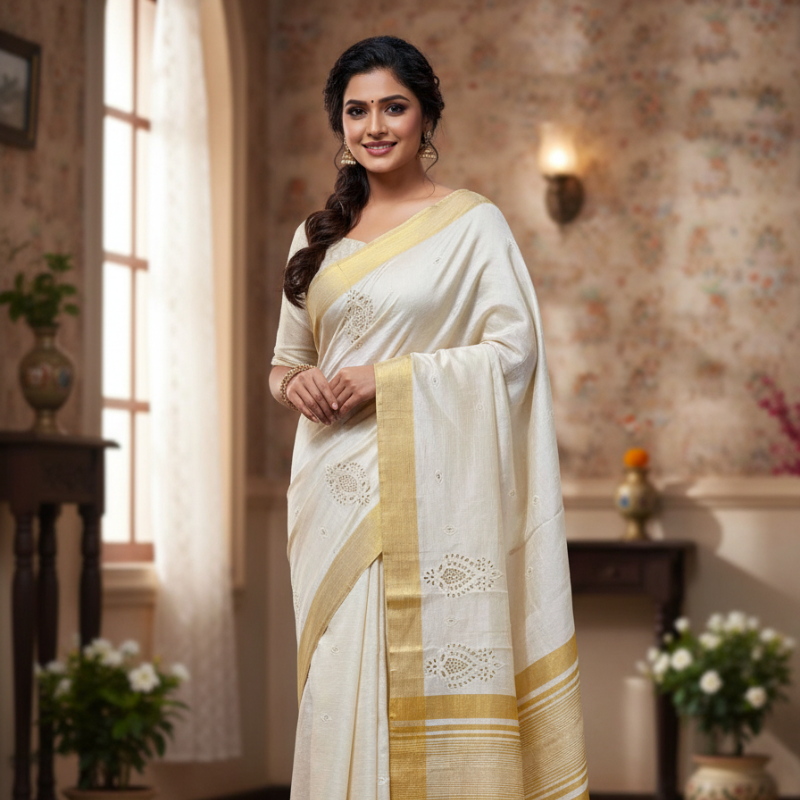 Odisha Special Matka Silk with Golden Border - Dotted Nakshi Design