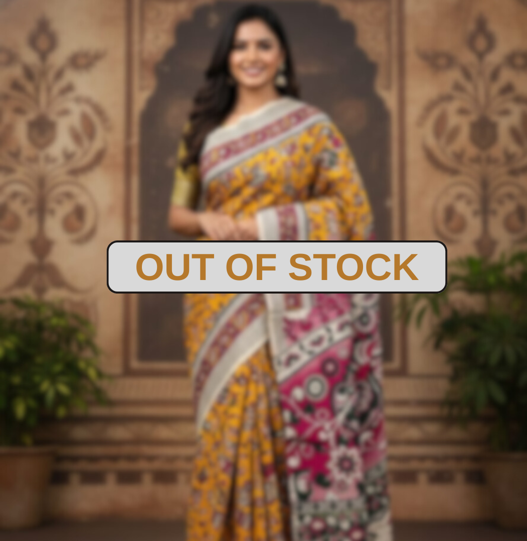 'Rangamala' Yellow canvas with Human motifs cotton Kalamkari Saree