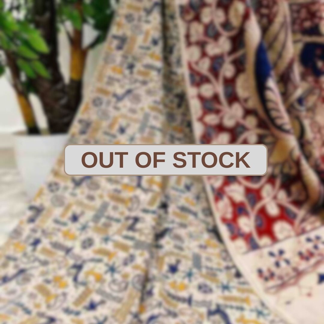 'Lokachitra' Off White canvas with Animal motifs cotton Kalamkari Saree