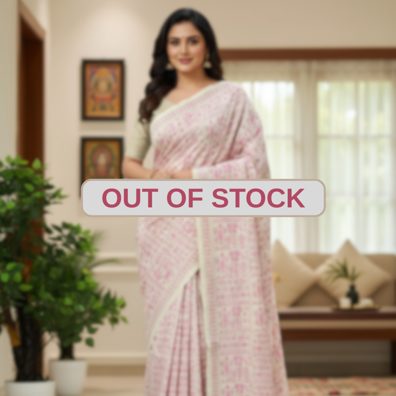 Bangalore Silk Kantha Saree - White base Pink stitch