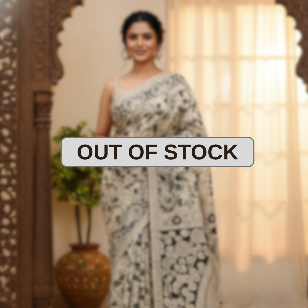 'Vanashri' Off White canvas cotton Kalamkari Saree