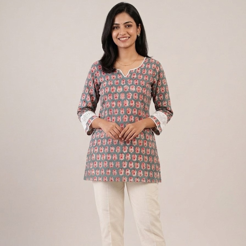 Floral Design Ladies Short Kurti