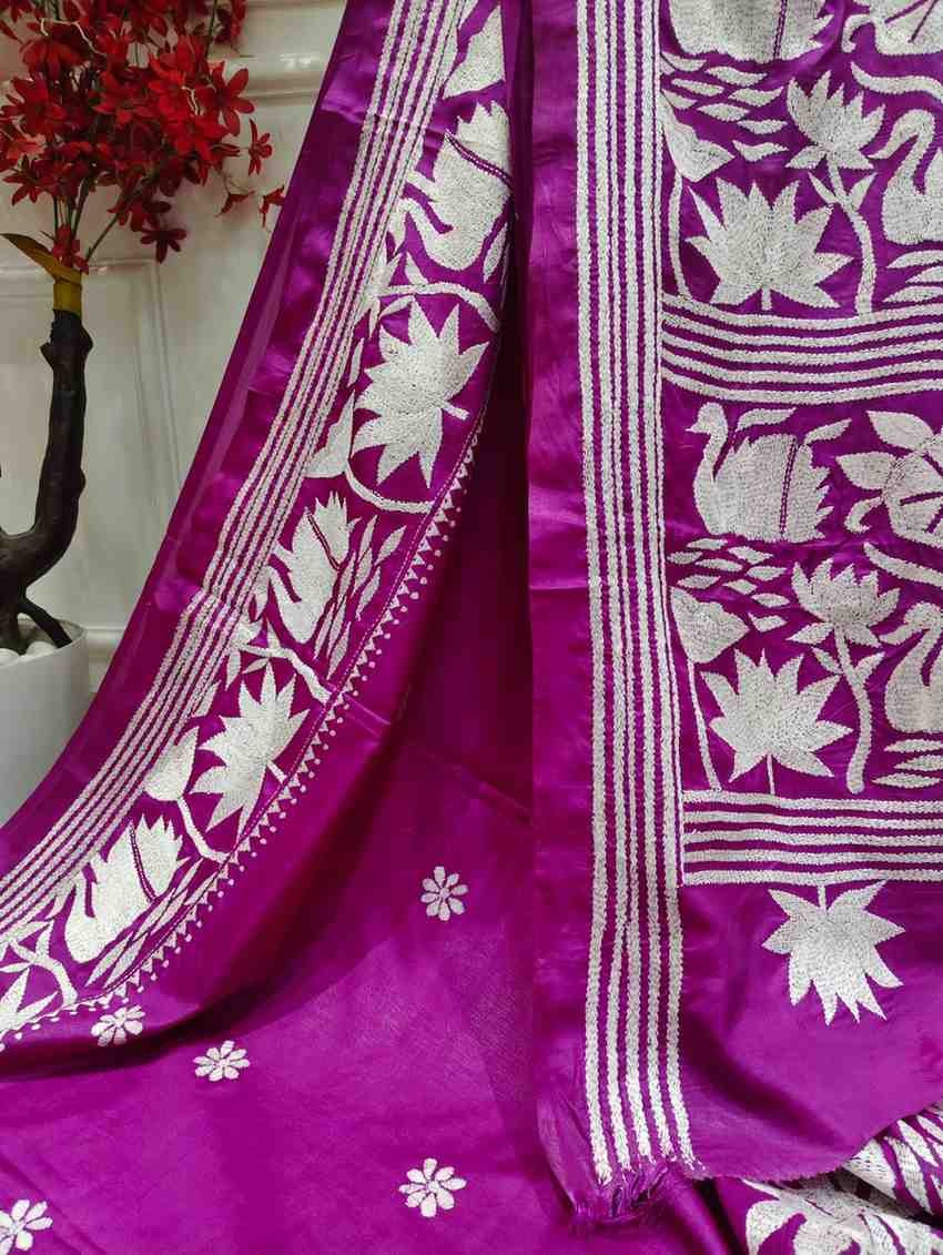 Berry Bloom Bangalore Silk Kantha Saree