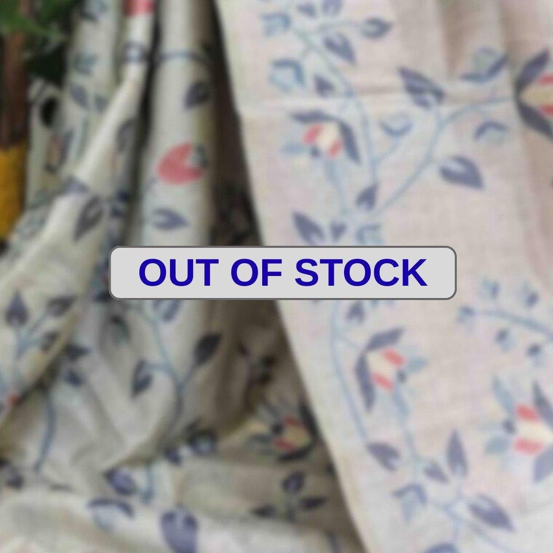 Floral Art Jamdani Saree - Blue Blossom