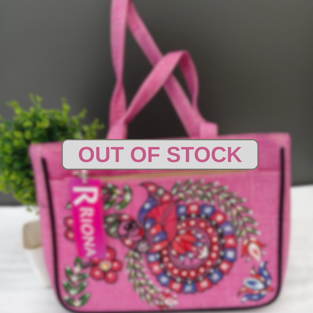 Handpainted Madhubani Double Chain Jute Handbag - Pink