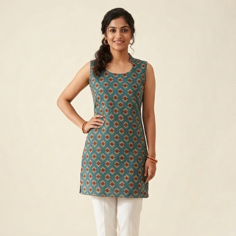 High Mandarin Collar Ladies Short Kurti