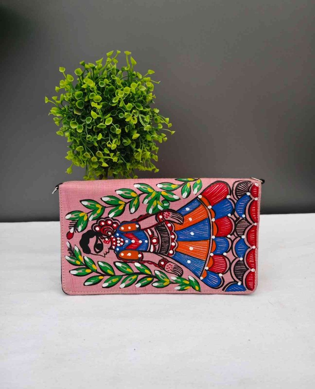 Handpainted Madhubani Jute Kaross Bag - Beautiful Woman