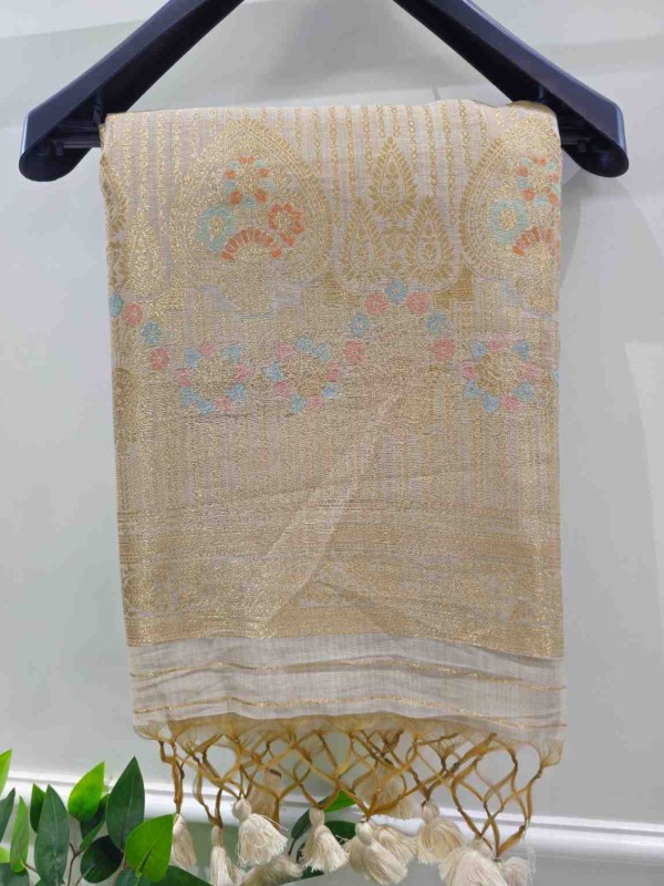 Jamdani  Assam Silk - Ivory with Banarasi design