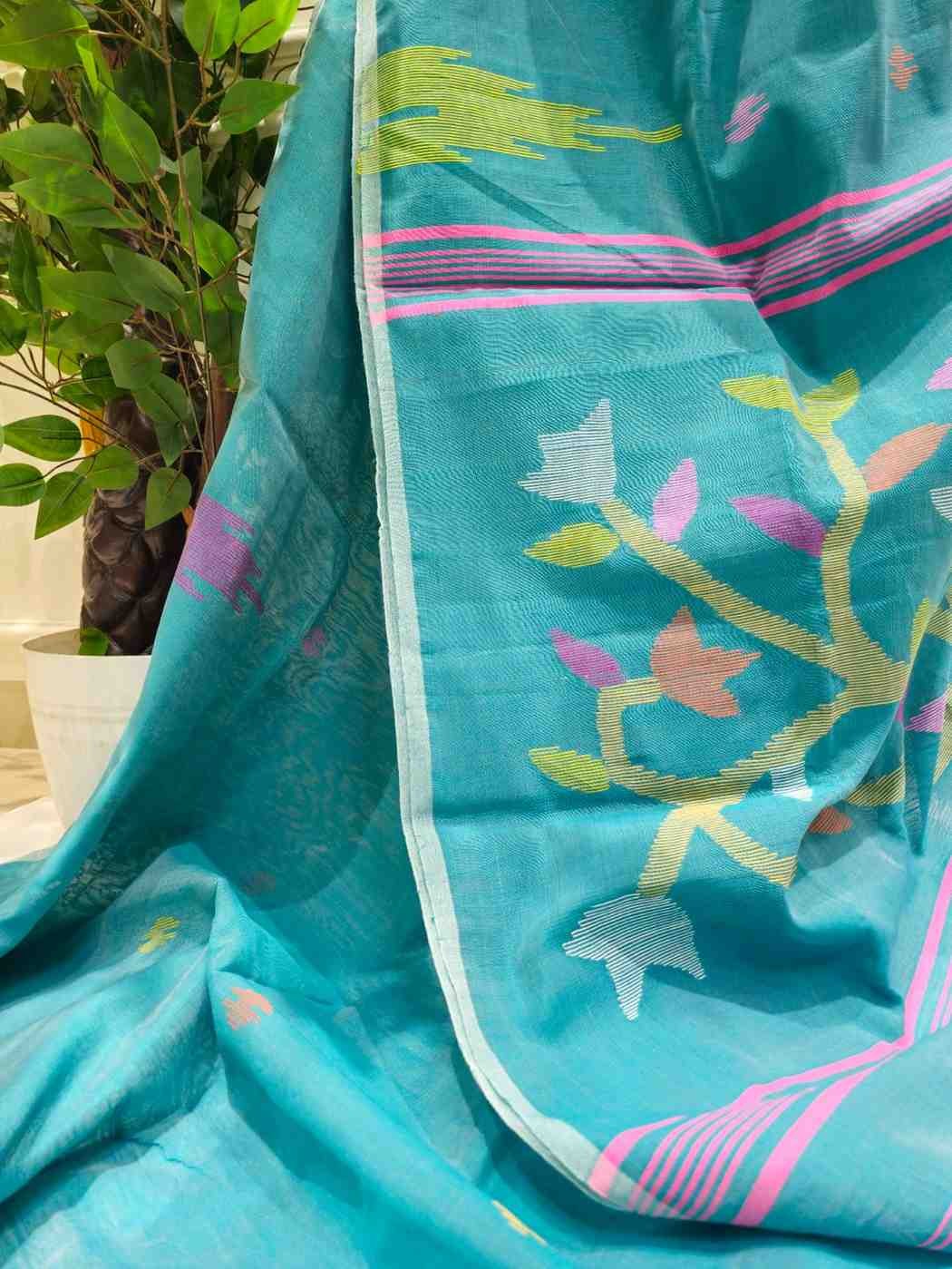 Pure Cotton suti saree - Teal