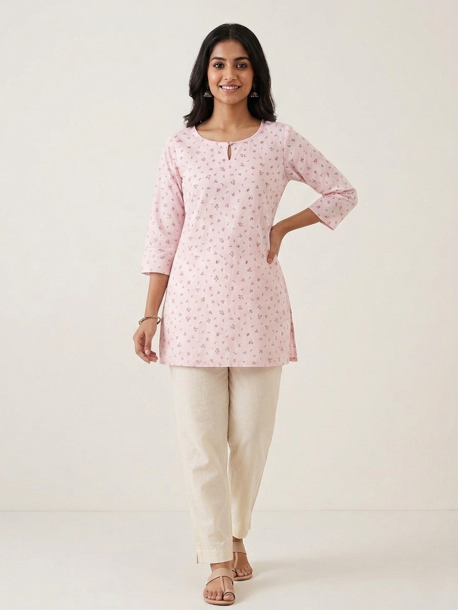 Blush Floral Cotton Tunic Ladies short kurti