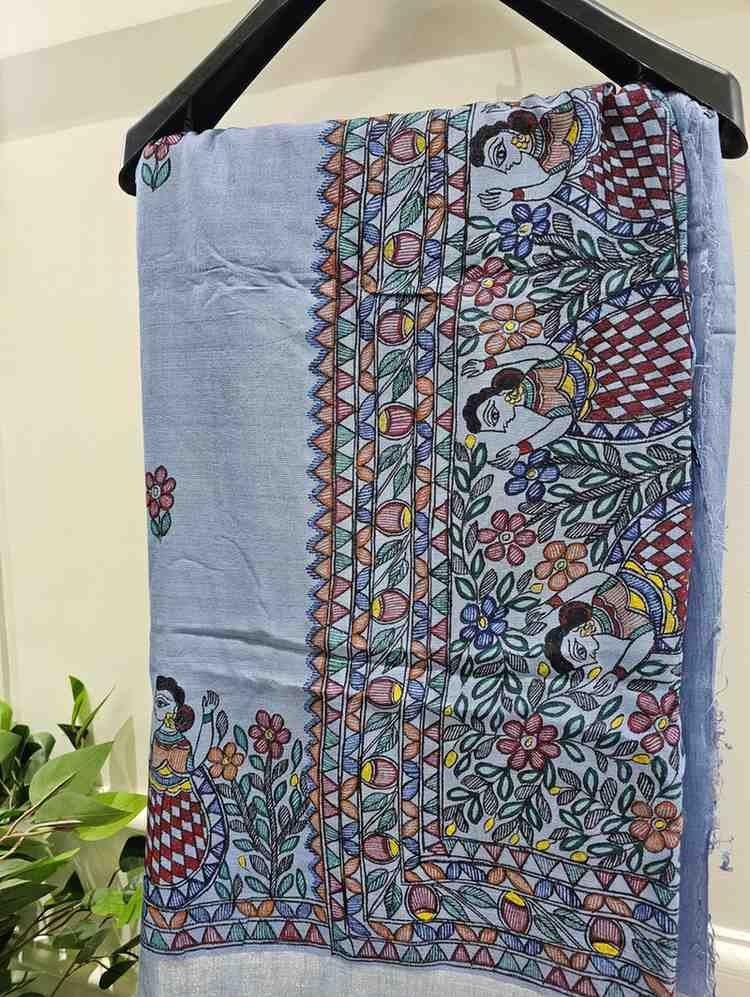Neel Nrityaleela Hand painted madhubani blend saree