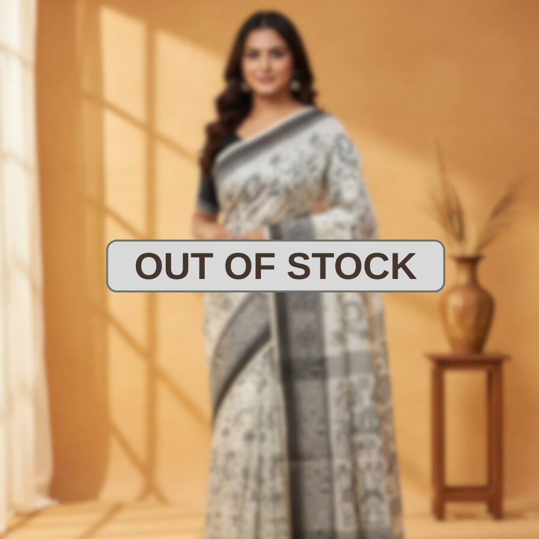 Black Thread Work Tussar Silk Saree - Rural Life Motifs