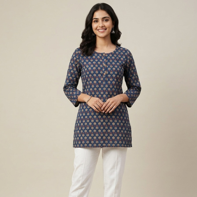 Ikat Style Design Ladies Short Kurti