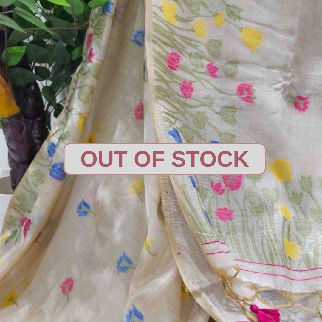 Muga Assam Silk – Off White with Magenta Lapis Floral Bloom