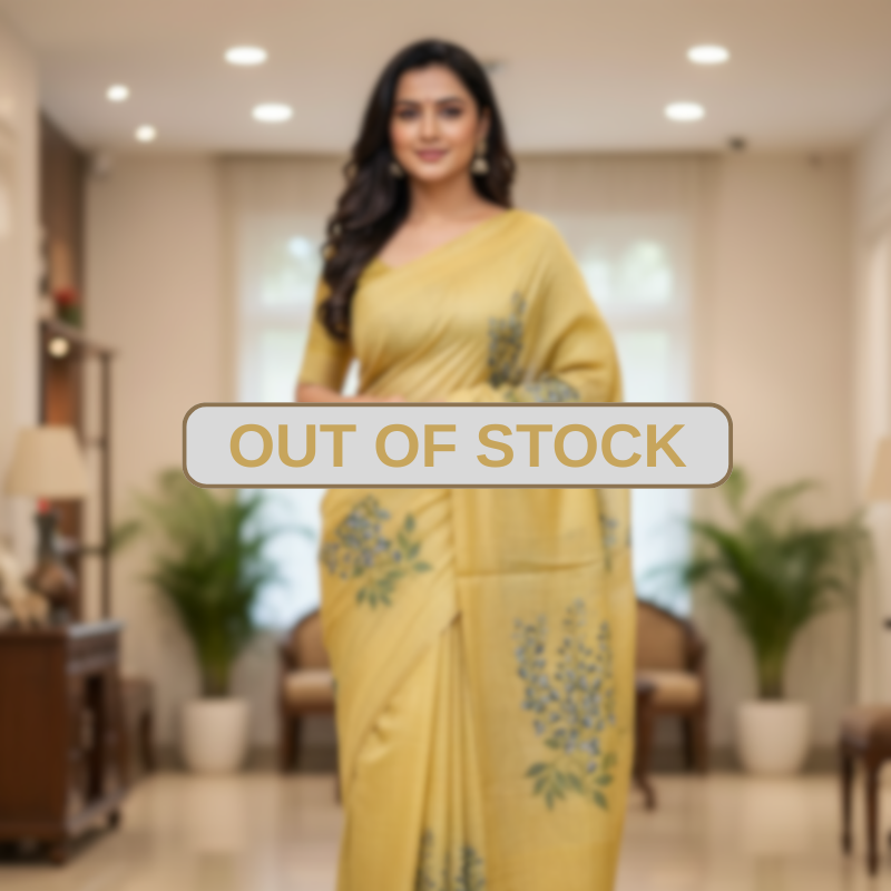 Floral Art Jamdani Saree - Yellow Blossom