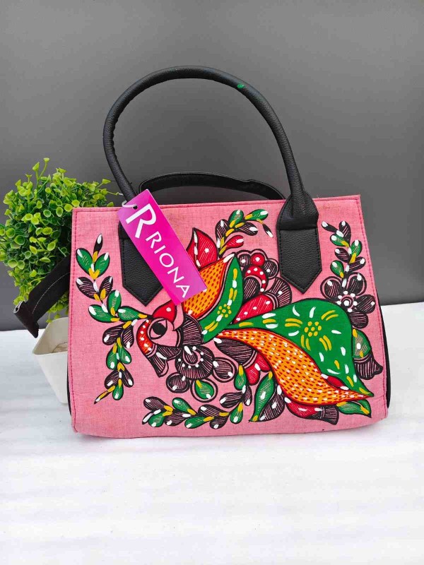 Handpainted Madhubani Handbag -Pink