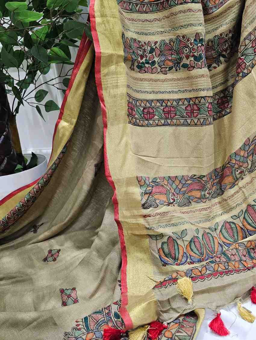 'JHASANAM ' Hand painted Madhubani Blend Saree