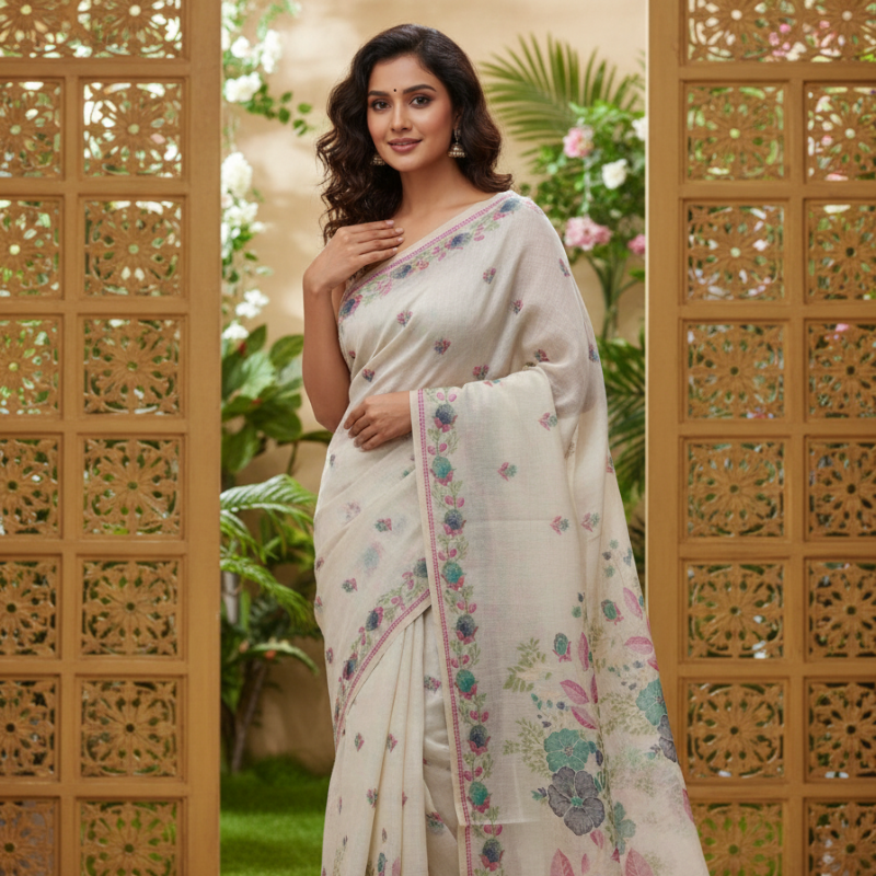 Mystic Florals  Muga Jamdani Saree