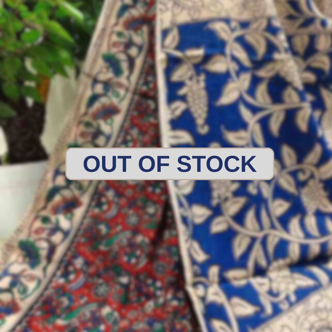 'Sukalata' Rea canvas with small Parrot motifs cotton Kalamkari Saree