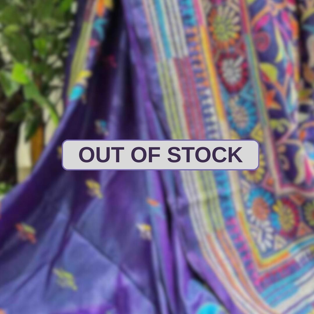 Bangalore Silk Kantha Saree - Shiny Violet