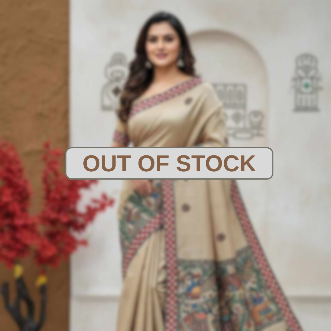 'SARASWATI' Hand painted Madhubani Pure Tussar Silk Saree