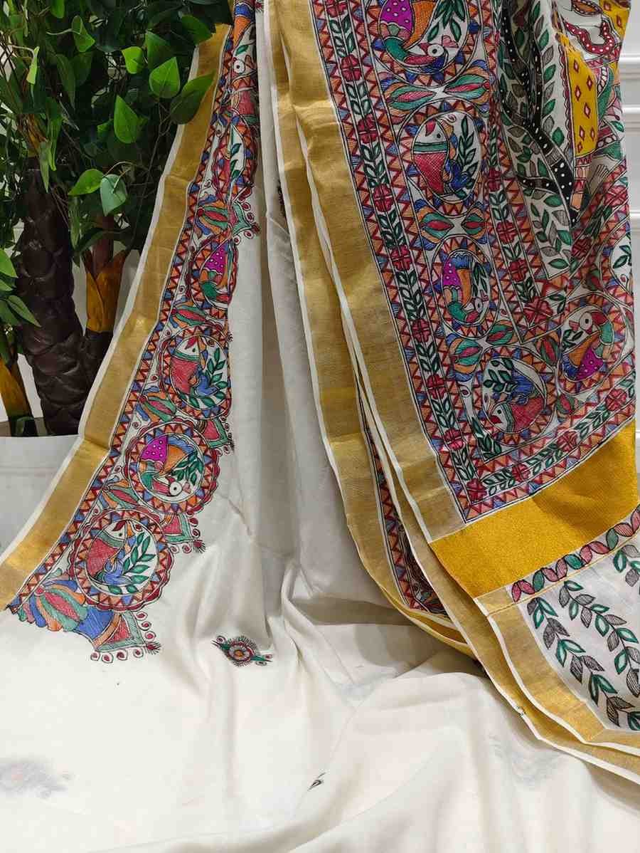 Radhye Shyam - Hand painted Madhubani Blend Saree